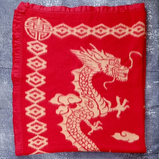 Vintage Chinese Dragon and Phoenix Design Wool Reversible Blanket