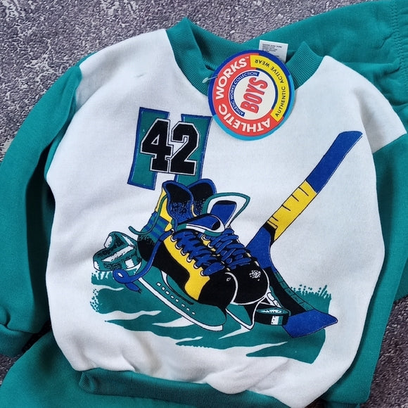 DEADSTOCK Vintage Hockey Themeed Atheltic Boys Sweater And Pants