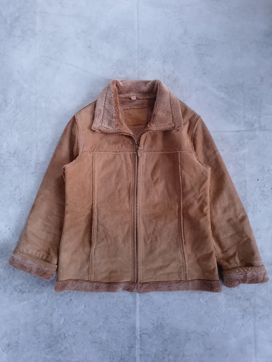Y2K Cherokee Suede Tan Faux Teddy Shearling Zip Jacket