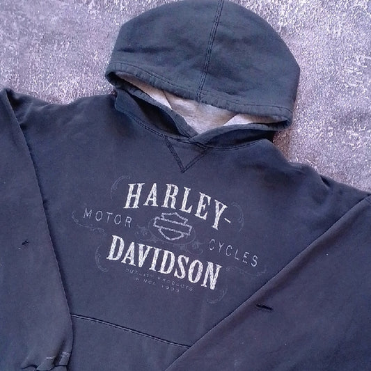 Harley-Davidson Men's Dark Gray Hoodie Distressed