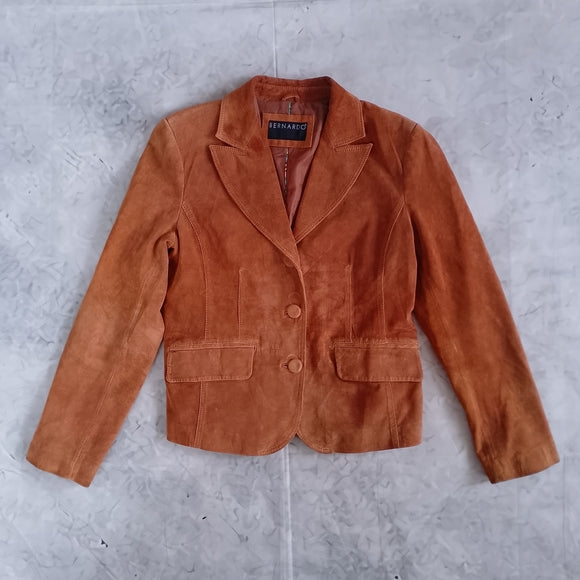 Bernardo Women's Suede Tailored Blazer Jacket in Burnt Orange