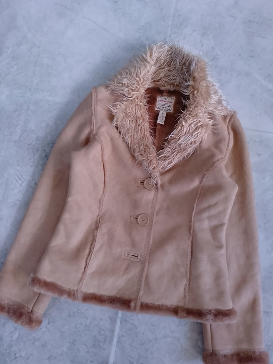 Y2K Areopostal Women’s Faux Shearling Collar Jacket in Blush