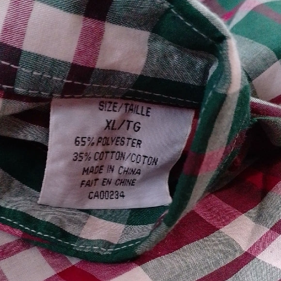 Vintage 90s GRENADIER Green and Red Plaid Button Down Shirt UNISEX