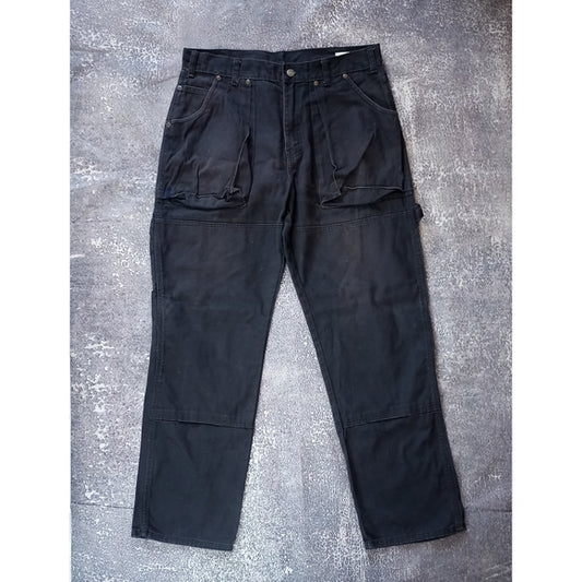 DICKIES DOUBLE KNEE CARGO POCKET WIDE BAGGY DENIM BLACK JEANS