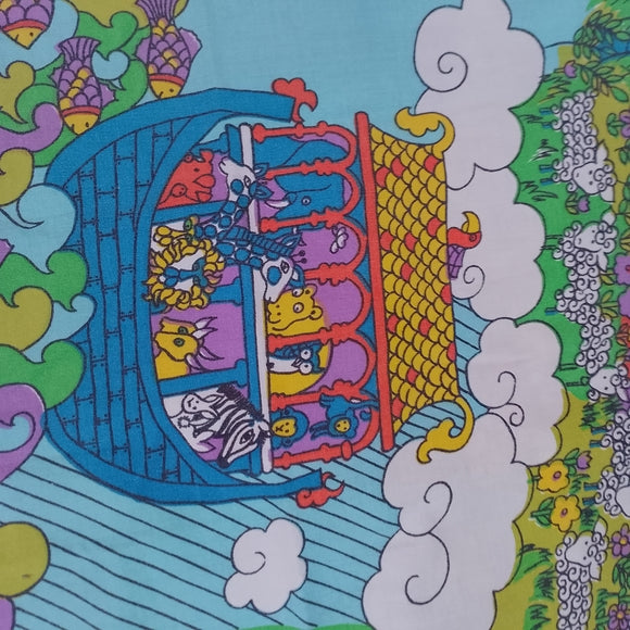 Vintage 1960-70  Noah's Ark Themed Sears FULL Flat Sheet