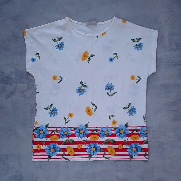 Vintage 90s FALLING FLOWERS FLORAL Shirt with Red Stripes