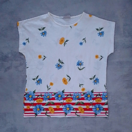 Vintage 90s FALLING FLOWERS FLORAL Shirt with Red Stripes