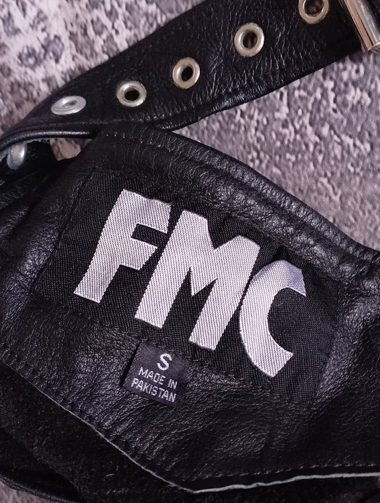 Vintage 90s FMC Black Leather Motorcycle Chaps