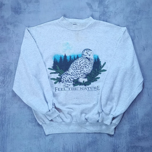 VINTAGE 1995 Owl Feel The Nature Crewneck Sweater
