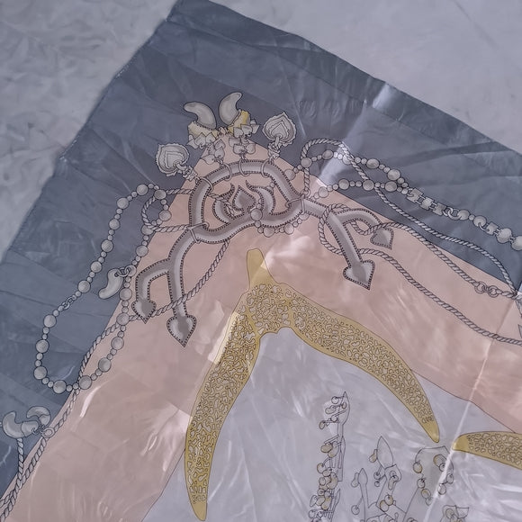 Vintage Nouveautes Jewelry Chain Print Scarf Gray Peach Gold Square Scarf 34”