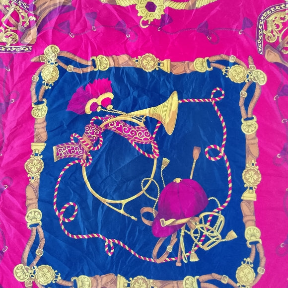 Vintage Luxury Equestrian Silk Scarf Saddle Tassels Horse Riding Print Red Black