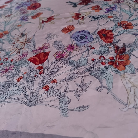 Vintage Pink Floral Silk-Feeling Polyester Scarf 27in Lightweight Retro