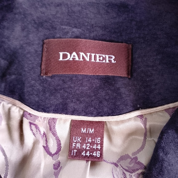 Danier Leather Suede Button-Front Blazer Jacket - Deep Purple