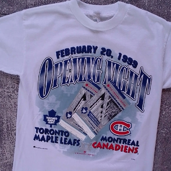 VINTAGE 1999 Toronto Maple Leafs vs Montreal Canadiens Opening Night Tee Single