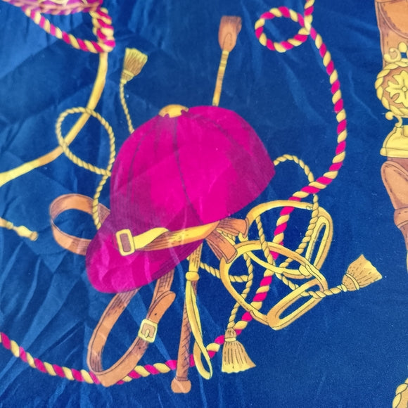 Vintage Luxury Equestrian Silk Scarf Saddle Tassels Horse Riding Print Red Black