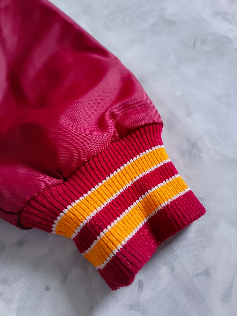 Vintage 90s MIKE Tinley Park Football Satin Jacket - Red with Gold Trim