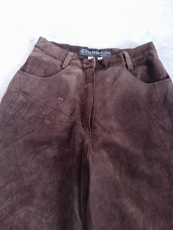Y2K EXCHANGE Brown Suede Wide-Leg Pants