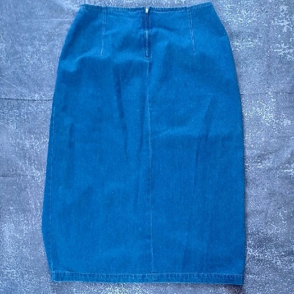 VINTAGE 90s Blue Denim Button-Down Skirt