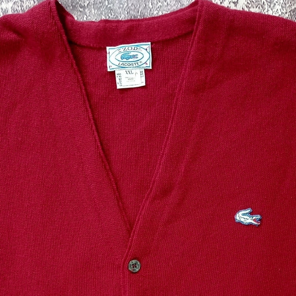 Vintage 1970s IZOD Lacoste Men's Red Cardigan Sweater