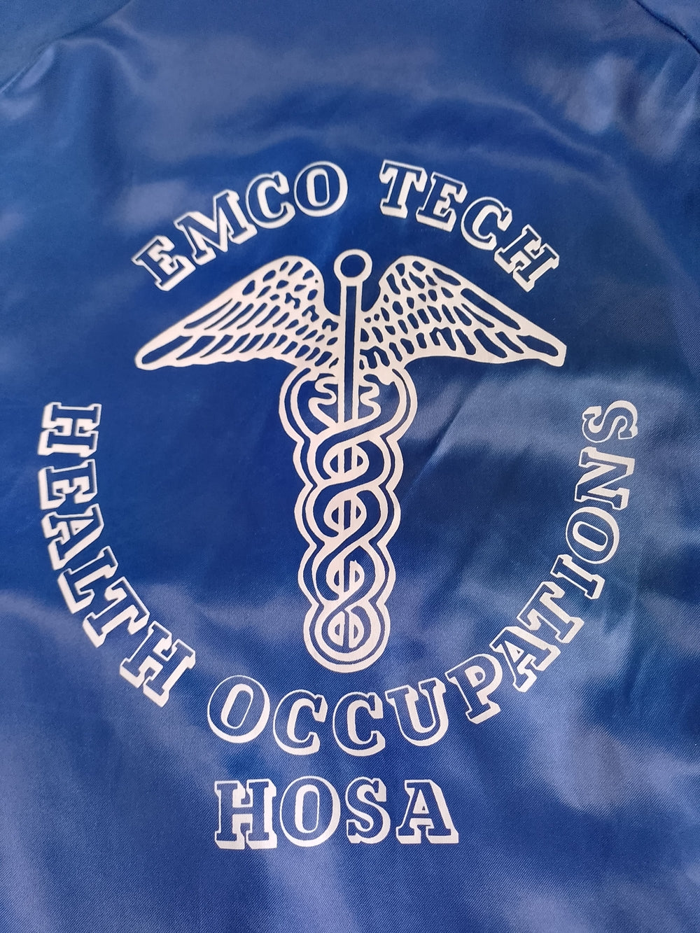 Vintage HOSA Health Occupations EMCO TECH Satin Bomber Jacket - Blue