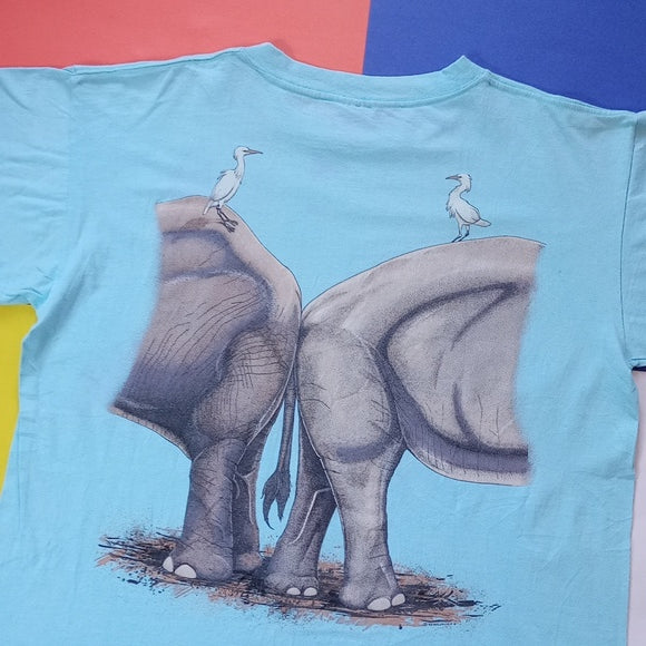 Vintage 1992 Asia & African Elephants Unit Big Print Single Stitch T-Shirt Doubl