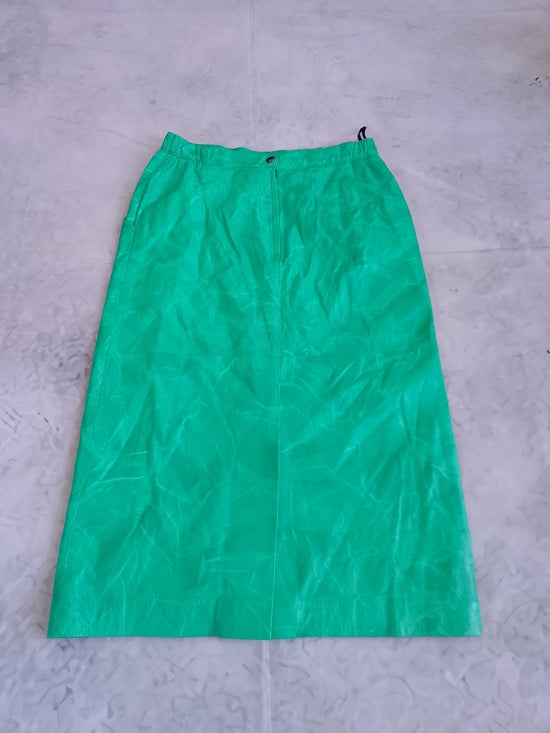 Vintage 80s-90s Leather Green Straight Skirt Don Vito Snake Pattern Italy