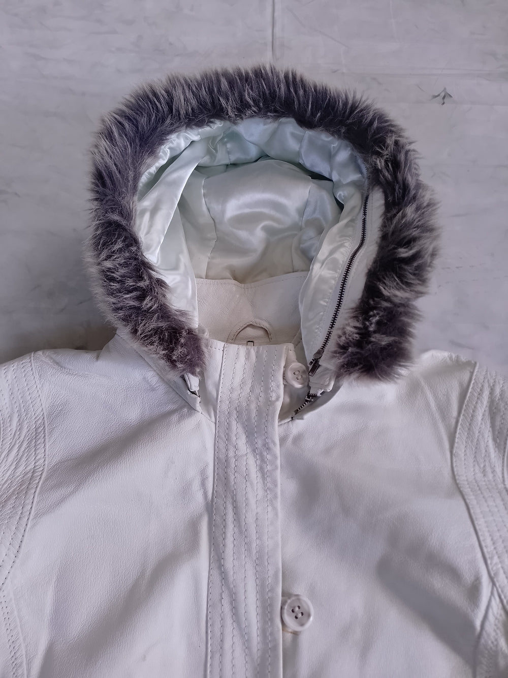 Danier White Leather Jacket with Faux Fur Trim