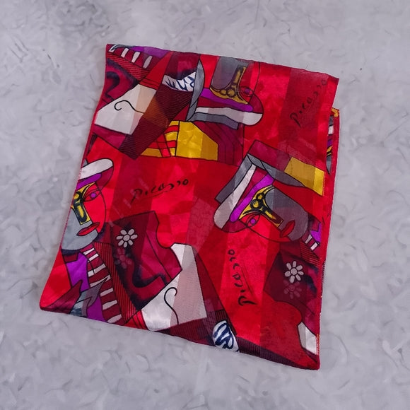 Vintage Picasso Abstract Silk Scarf Red 60x13 Artistic Retro Accessory