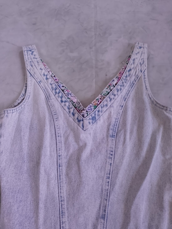 Vintage 80s 90s Acid Wash  Floral Ruffle Mini Short Dress