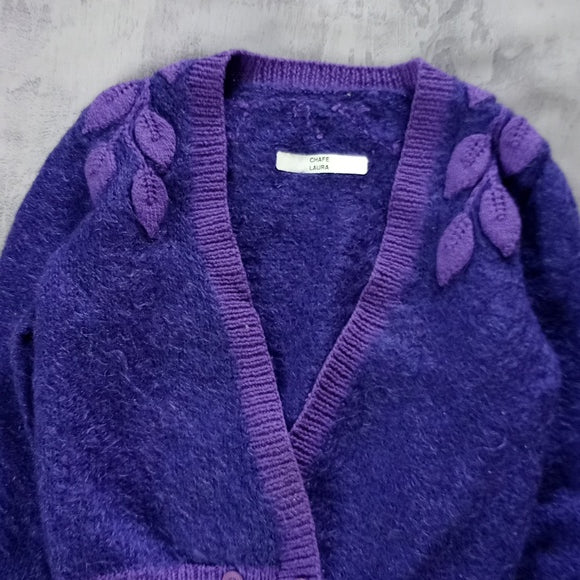 Vintage Leaves Purple Cardigan Sweater