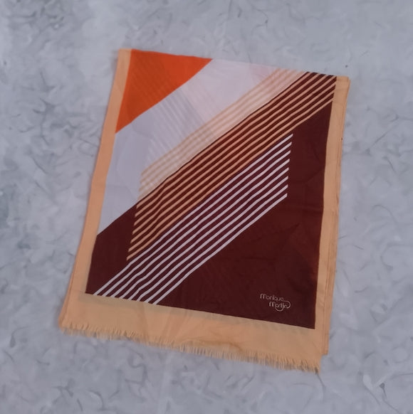 Vintage Monique Martin Heritage Geometric Scarf Brown Orange White Made in Italy