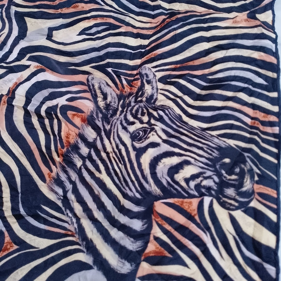 Vintage Zebra Print Silk Scarf 29in 4 Zebra Heads Animal Print Retro Accessory