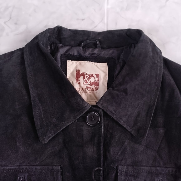 Vintage Women's Black Leather Suede Belted Jacket
