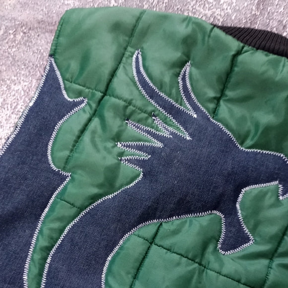 Vintage CUSTOM Green Quilted Vest with Dragon Embroidery