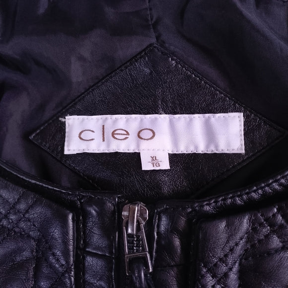 Quilted Faux Leather Jacket - Black - CLEO