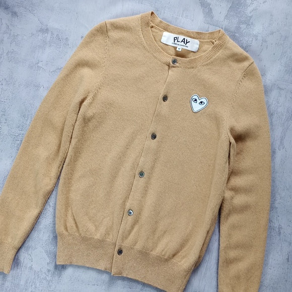 Comme Des Garcons Play Embroidered Heart Wool-knit Cardigan