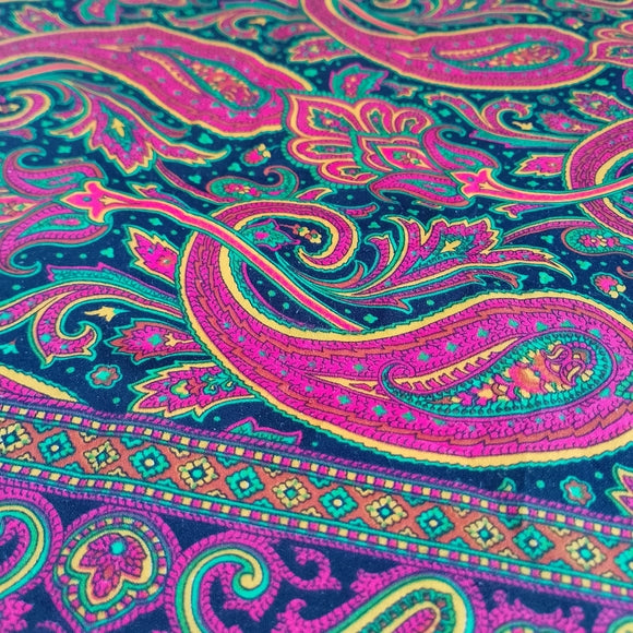 Vintage Paisley Silk Scarf Black Red Green Yellow 30” Square Neckerchief