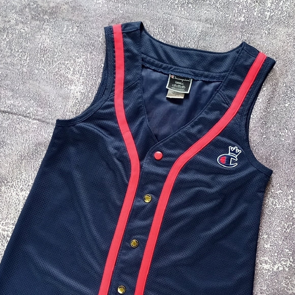 Champion Navy and Red Button-Up Jersey Dress