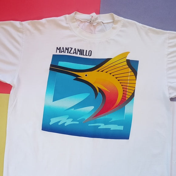 Vintage 80s Manzanillo Sword Fish Single Stitch Graphic T-Shirt unisex