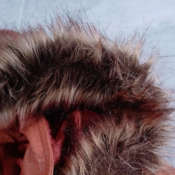 Vintage 90s Faux Fur Trim Leather Jacket