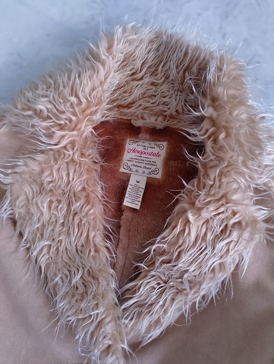 Y2K Areopostal Women’s Faux Shearling Collar Jacket in Blush