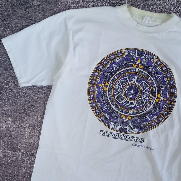 Vintage 90s Aztec Calendar Calendario Azteca Camus T-Shirt Single Stitch UNISEX