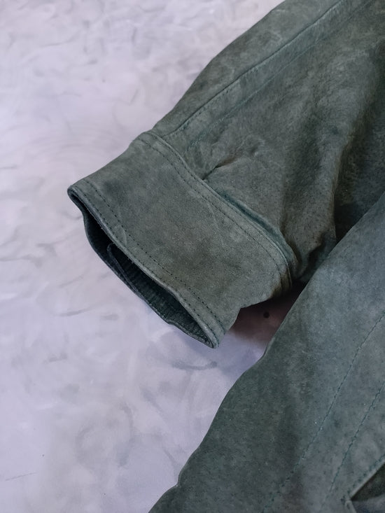 Vintage 90s Men's Suede Field Jacket - Forest Green