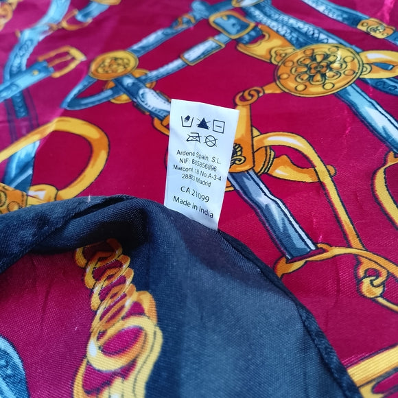 Equestrian Harness Square Scarf Red Black Gold, Horse Print Neckerchief Bandana