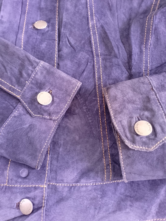 ISAAC MIZRAHI Suede Trucker Jacket in PURPLE