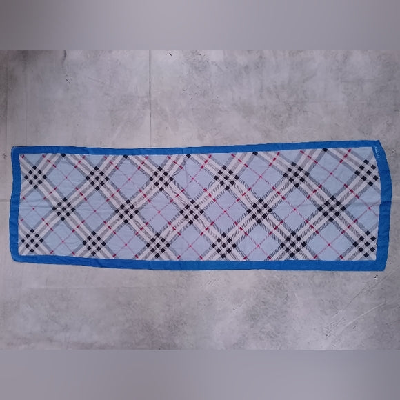Vintage Burberry Check Handkerchief Scarf Blue Border 60x20 Classic Designer