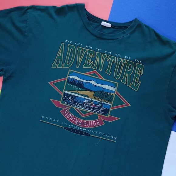 Vintage 1992 Nothern Adventure Fish Guild Fishing Men In Boat Single Stitch Tee