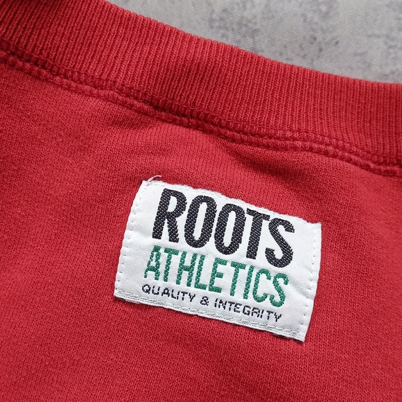 Vintage 90s ROOTS ATHLETICS CANADA Red Big Print Crewneck Sweater