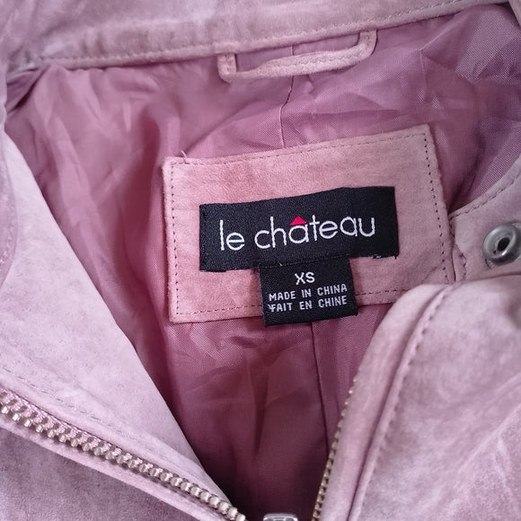 Vintage Le Chateau Pink Suede Zip-Front Jacket Motorcycle Jacket
