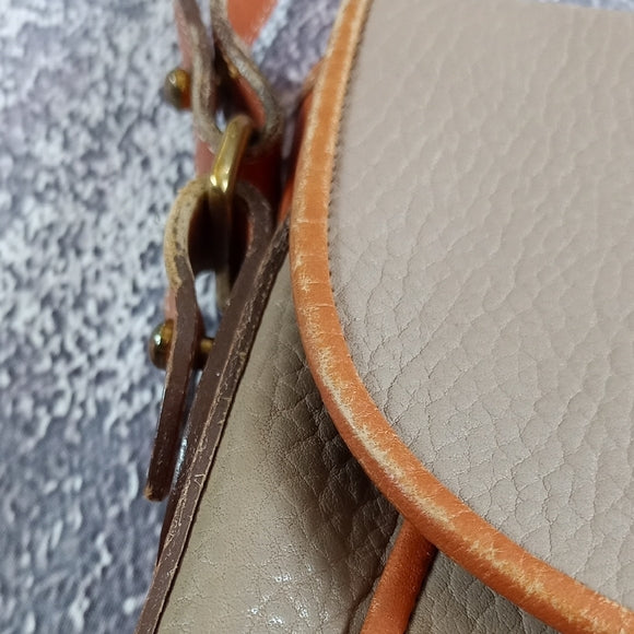 Vintage 1980s Dooney & Bourke Tan and Brown Leather Crossbody Bag